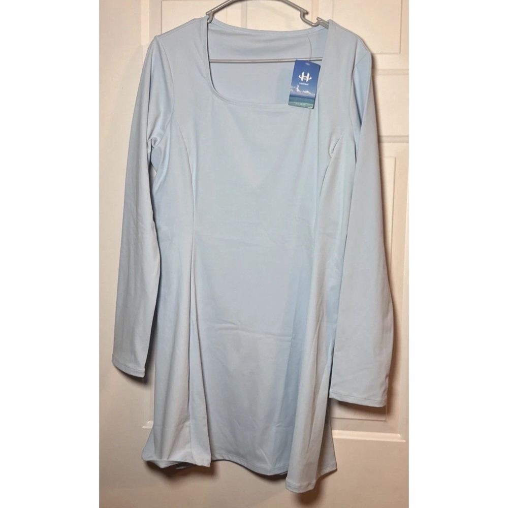 Hellisal Light Blue‎ Long Sleeve A‑Line Dress XL 78% Polyester 22% Elastane